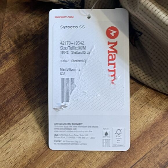 Marmot Shirt Syrocco Short Sleeve Button Up Fish Floral Trees Mens Medium New - Picture 4 of 11